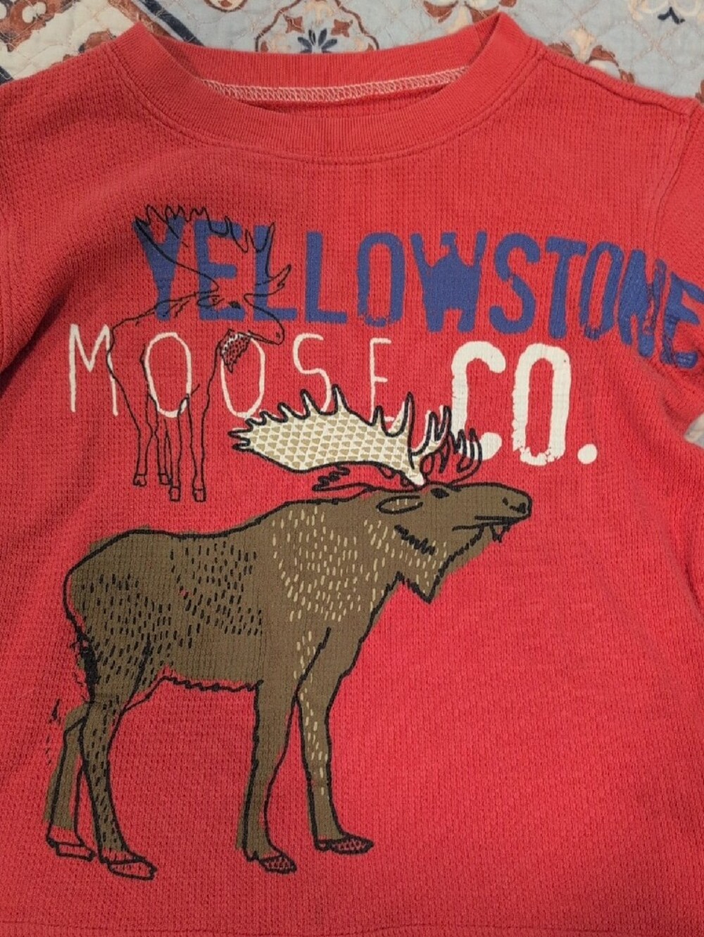 Two Long Sleeve 2T Boy Shirts. Red Thermal Pullover with Blue Graphic Old Navy - Picture 2 of 8